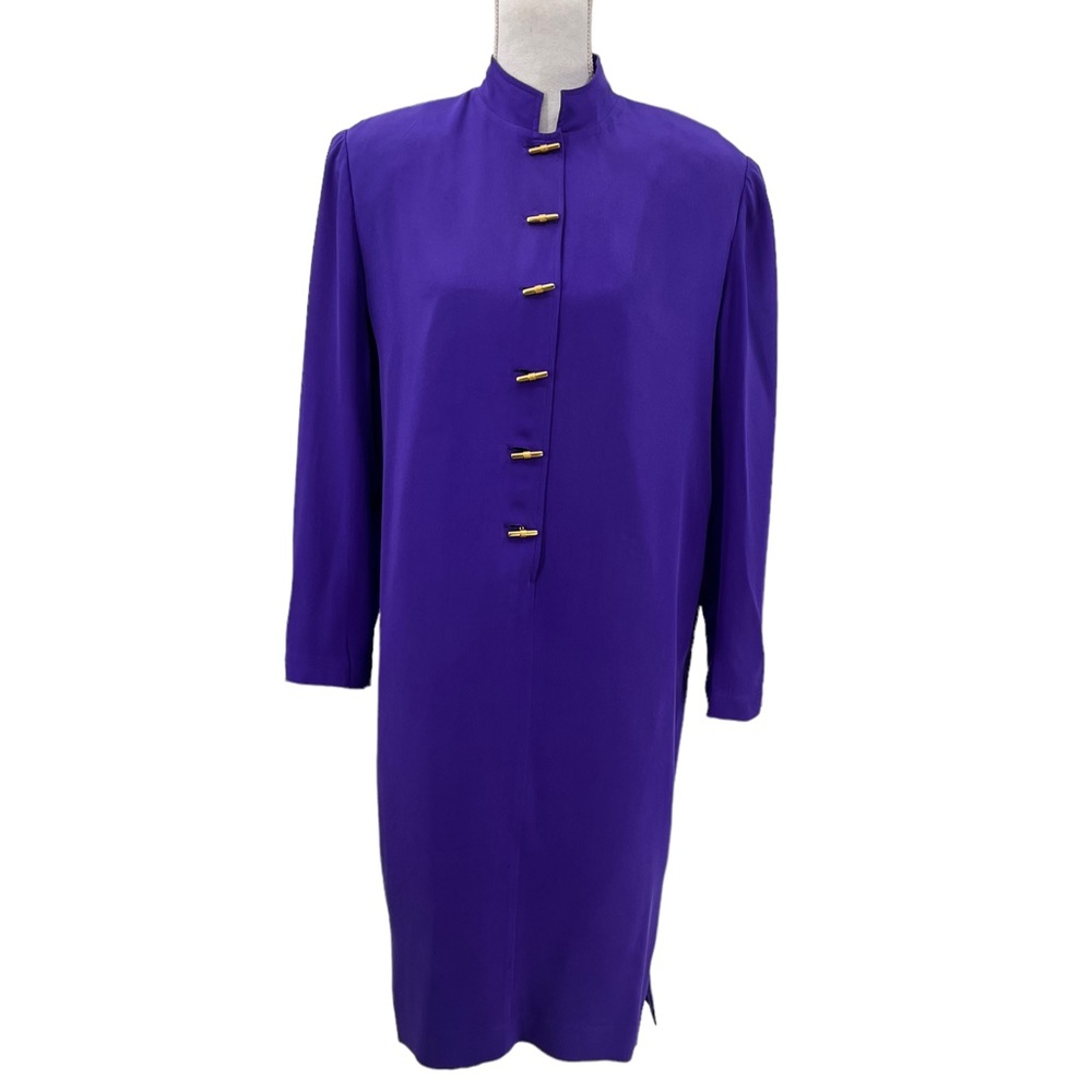 Shomi By Miller Shore Purple Mandarin 100% Silk Dress Sz 8